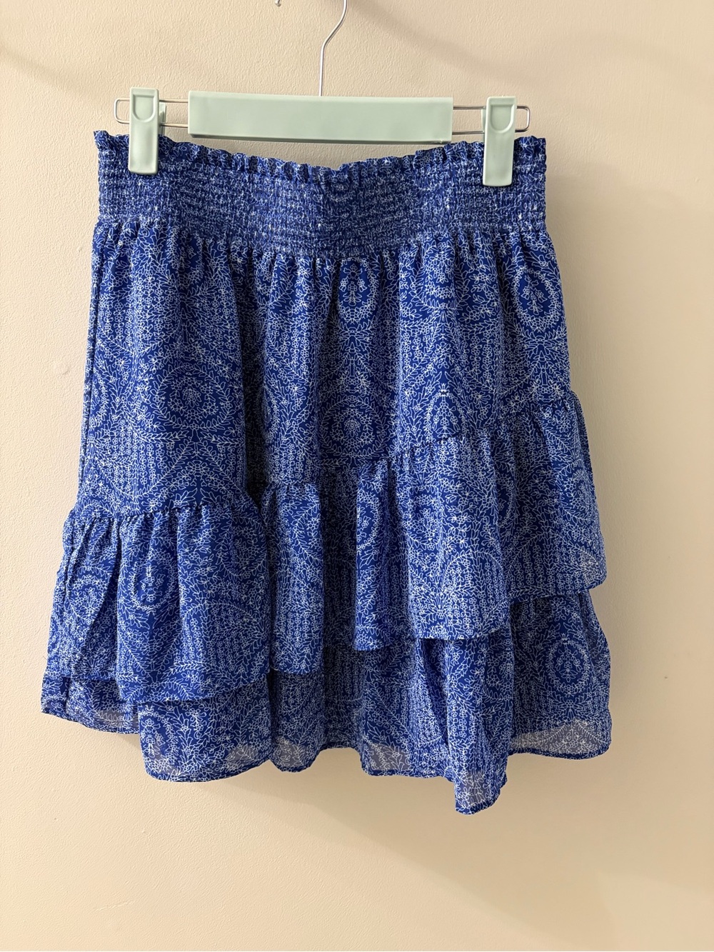 LOFT Blue Printed Smocked-Waist Tiered Skirt